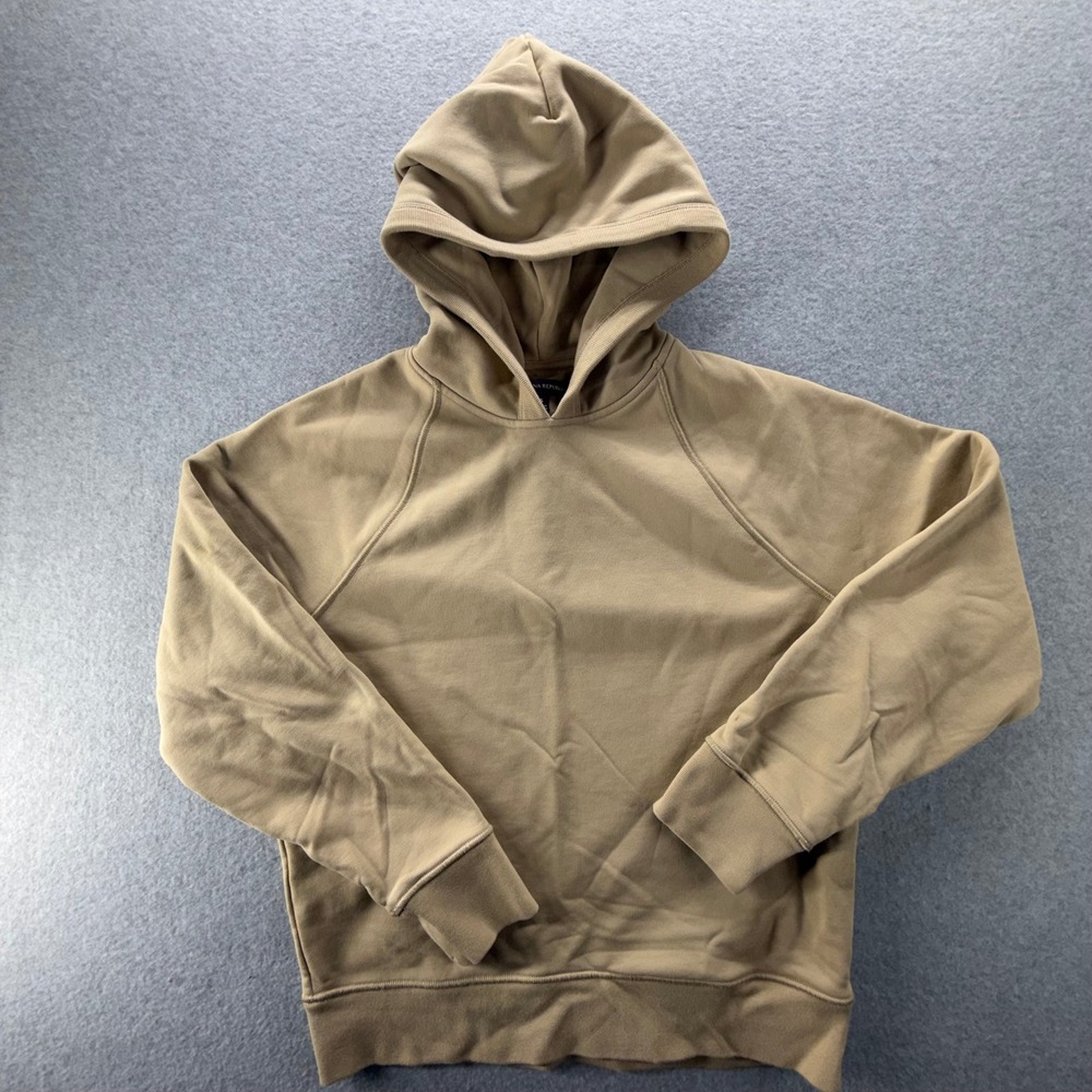 Banana Republic Mens Small Khaki Tan Cotton Blend Raglan Pullover Hoodie Pocket